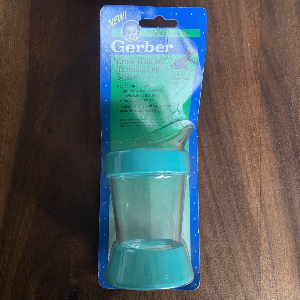 New Gerber Mealtime Grow With Me Training Cup System Green 1993 Vintage